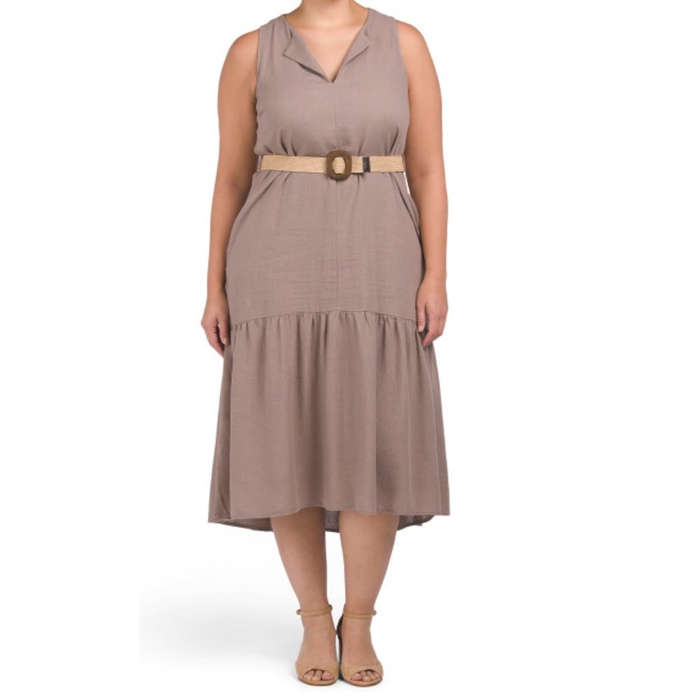 Adyson Parker "Mocha Dust" Belted Sleeveless Midi Dress